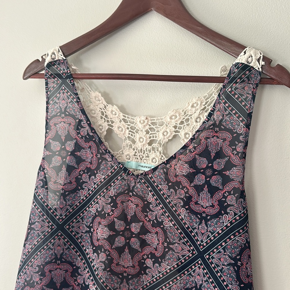 Maurice’s Lace Detail Boho Tank, Size Large